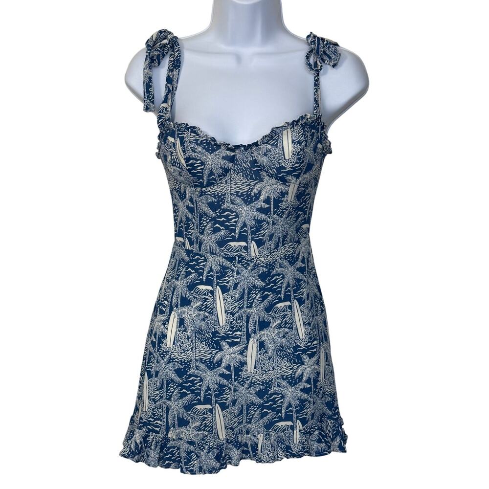 Reformation Christine Mini Dress in Bali Print Ruffle Hem Size 2
